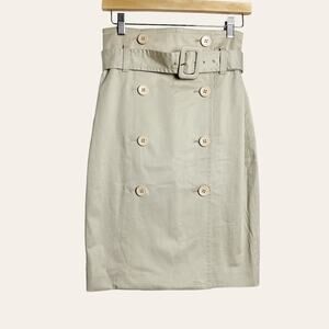 Club Monaco Newman Beige High Waist Double Breasted Button Front Belted Skirt